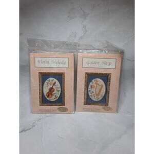 Serendipity Designs Counted Cross Stitch Kit Lot of 2 Golden Harp Violin Melody